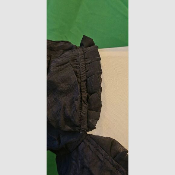 Ruffle Sleeve Sweetheart Tie Neckline Black on Black Striped Mini Dresses Sz S - Picture 3 of 6